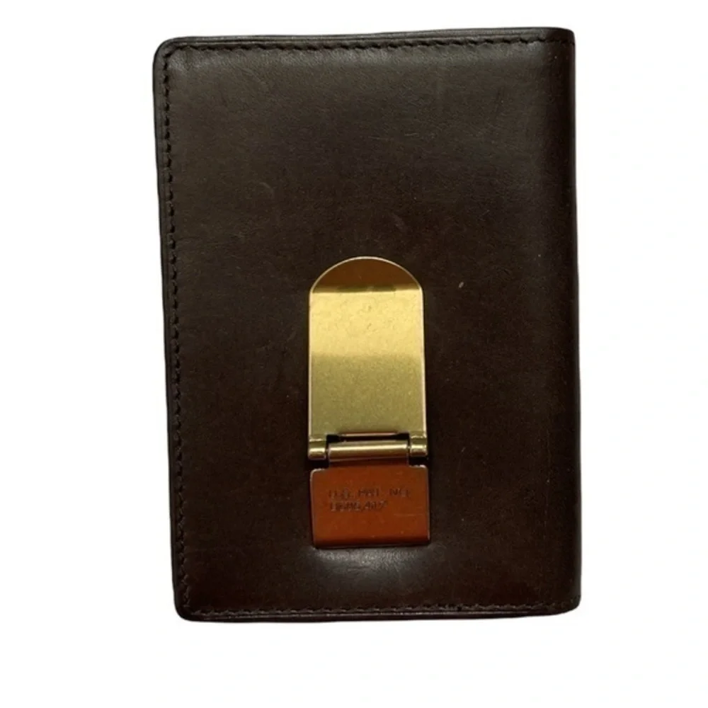 Fossil brown leather card holder money clip